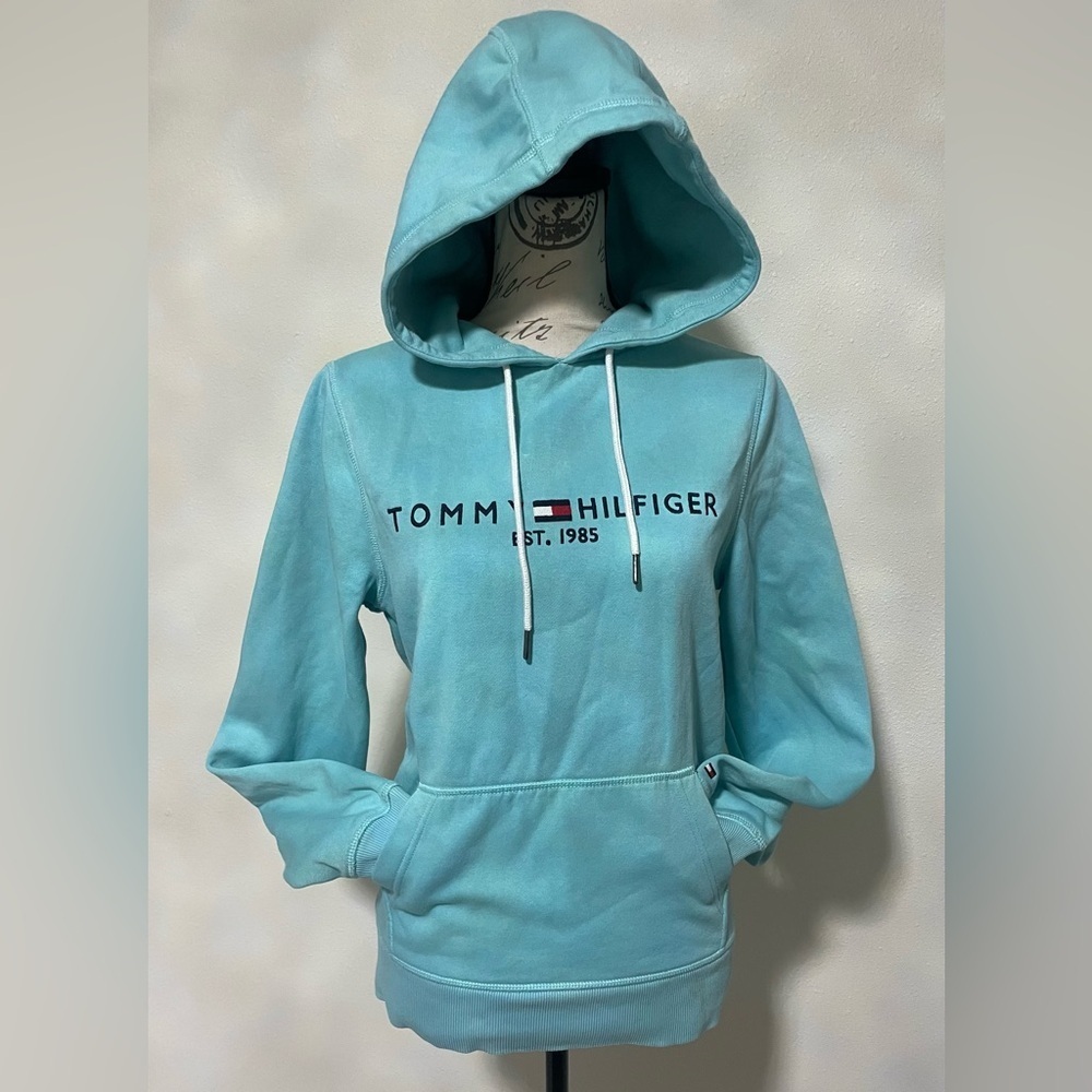Tommy Hilfiger Light Turquoise Long Sleeve Hooded Sweatshirt XS